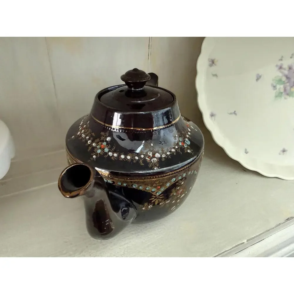 Vintage Price Brothers England Moriage Teapot Brown Gold Floral No. 7